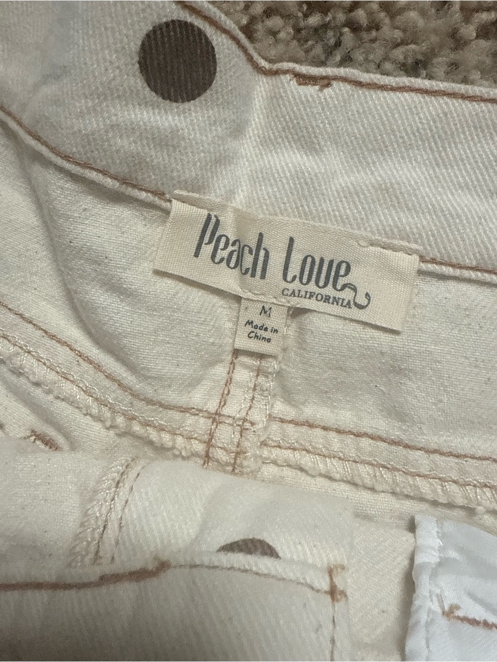 Polka Dot High-Waist Barrel Wide Leg Jeans - Cream with Brown Dots - Picture 2 of 3